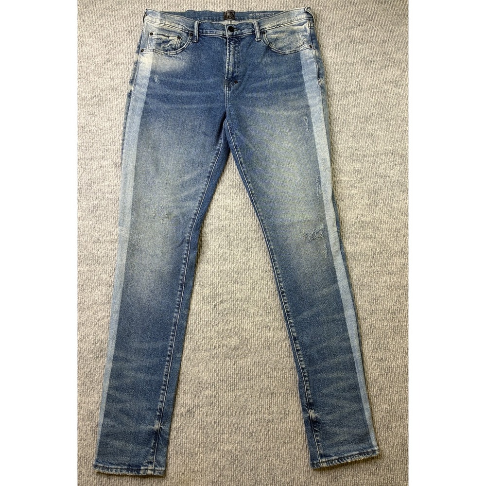 PRPS Mens Jeans 36x33 Indigo Blue Stretch Slim Tapered Distressed E87P316FS
